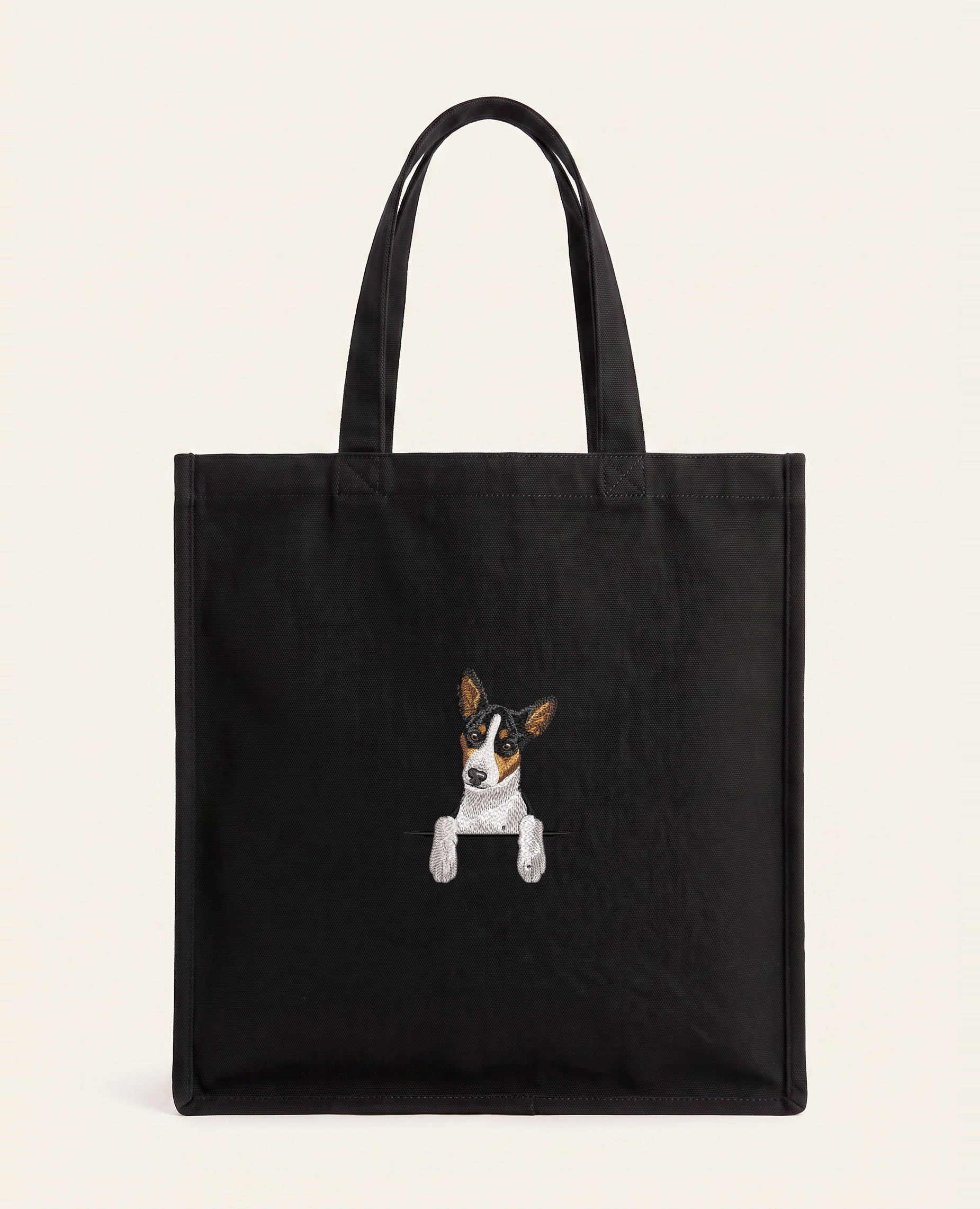 Basenji (tricolor) – torba z haftem, czarna