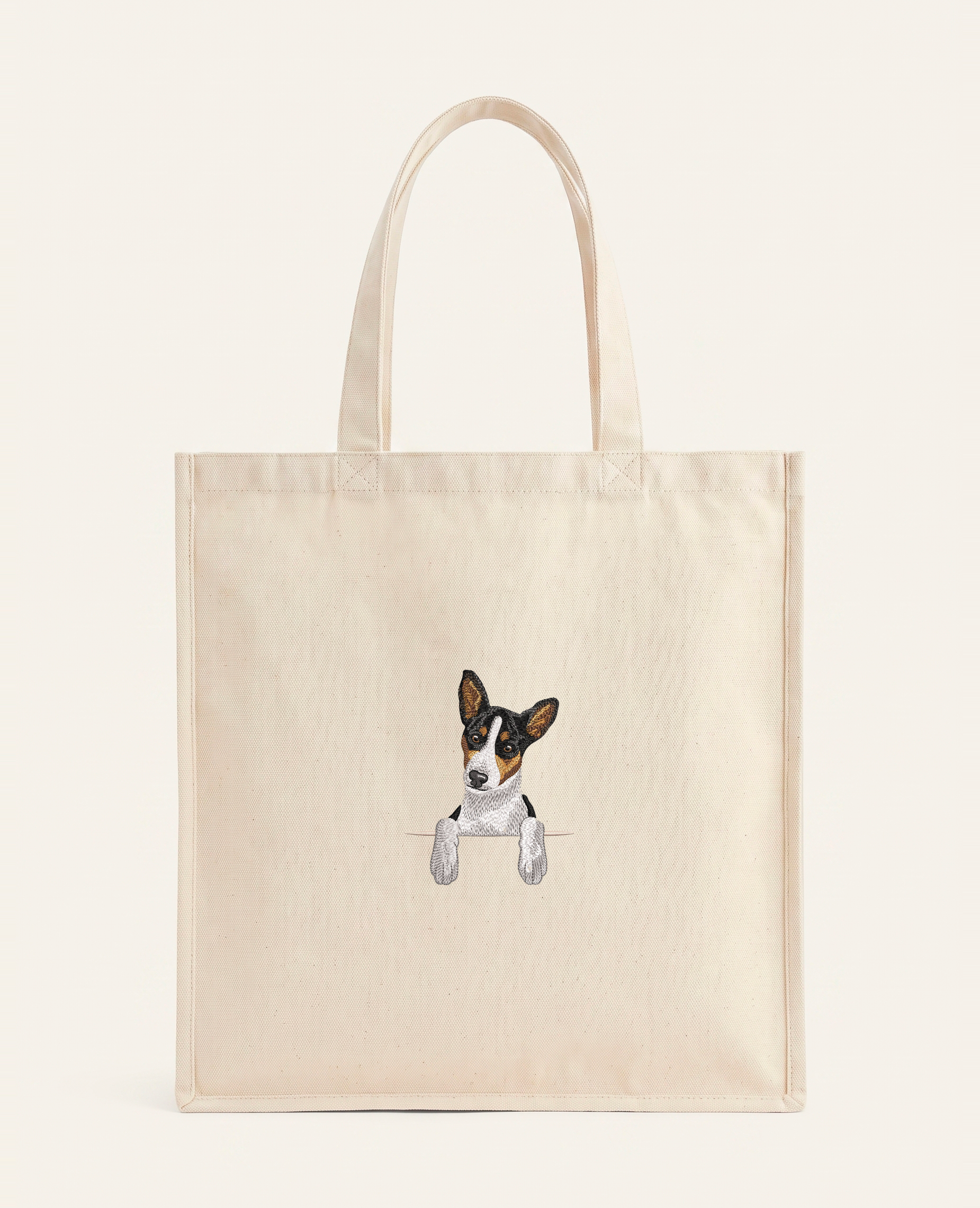 Basenji (tricolor) – torba z haftem, piaskowa