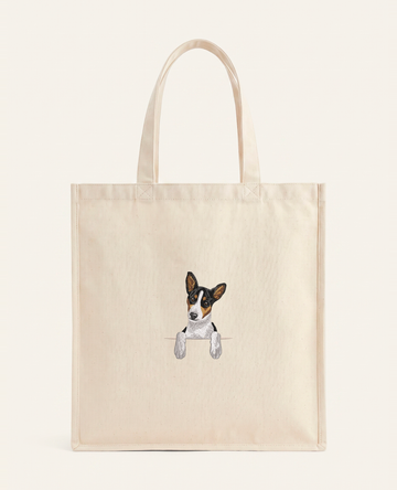Basenji (tricolor) – torba z haftem, piaskowa