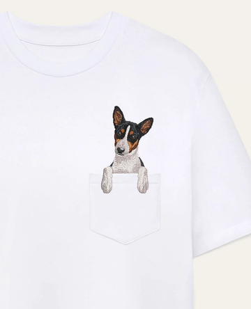 Koszulka z haftem Basenji (tricolor)