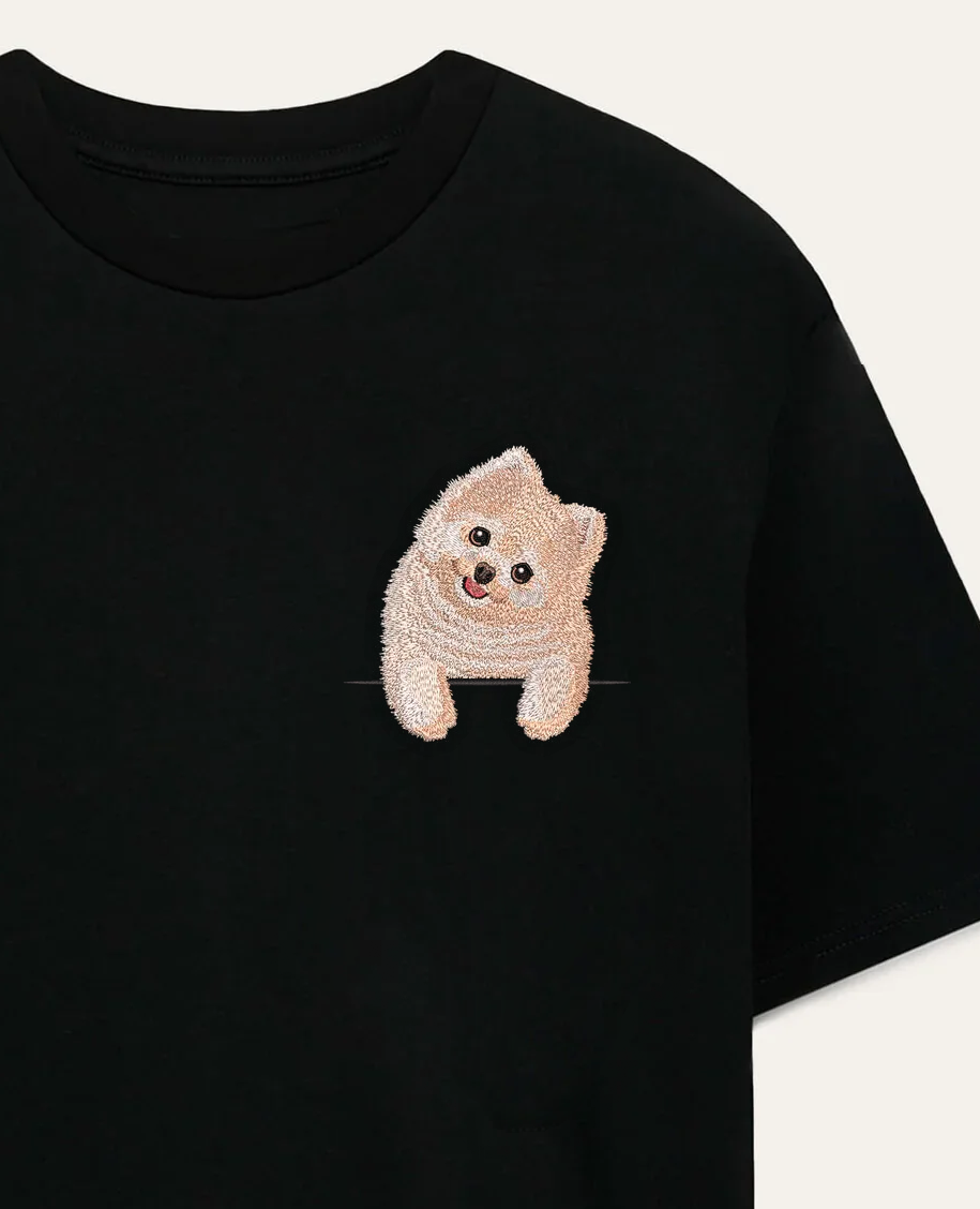 Szpic miniaturowy pomeranian (kremowy) – koszulka z haftem