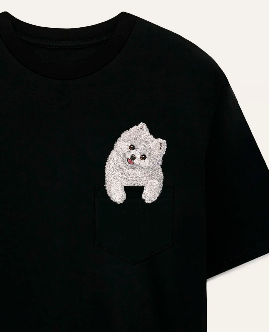 Koszulka z haftem Szpic miniaturowy (Pomeranian) (biały)