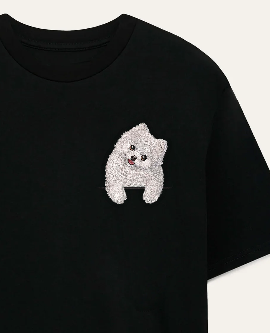 Szpic miniaturowy pomeranian (biały) – koszulka z haftem