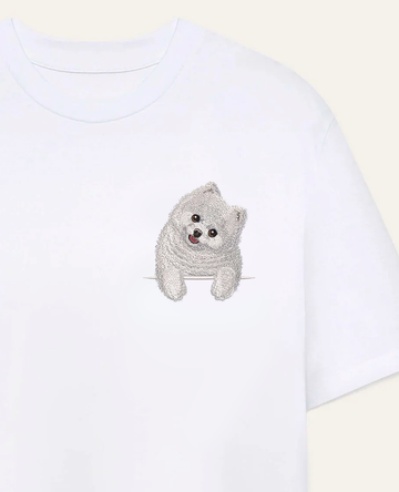 Szpic miniaturowy pomeranian (biały) – koszulka z haftem