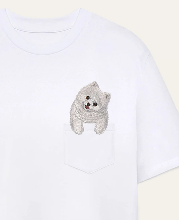 Koszulka z haftem Szpic miniaturowy (Pomeranian) (biały)