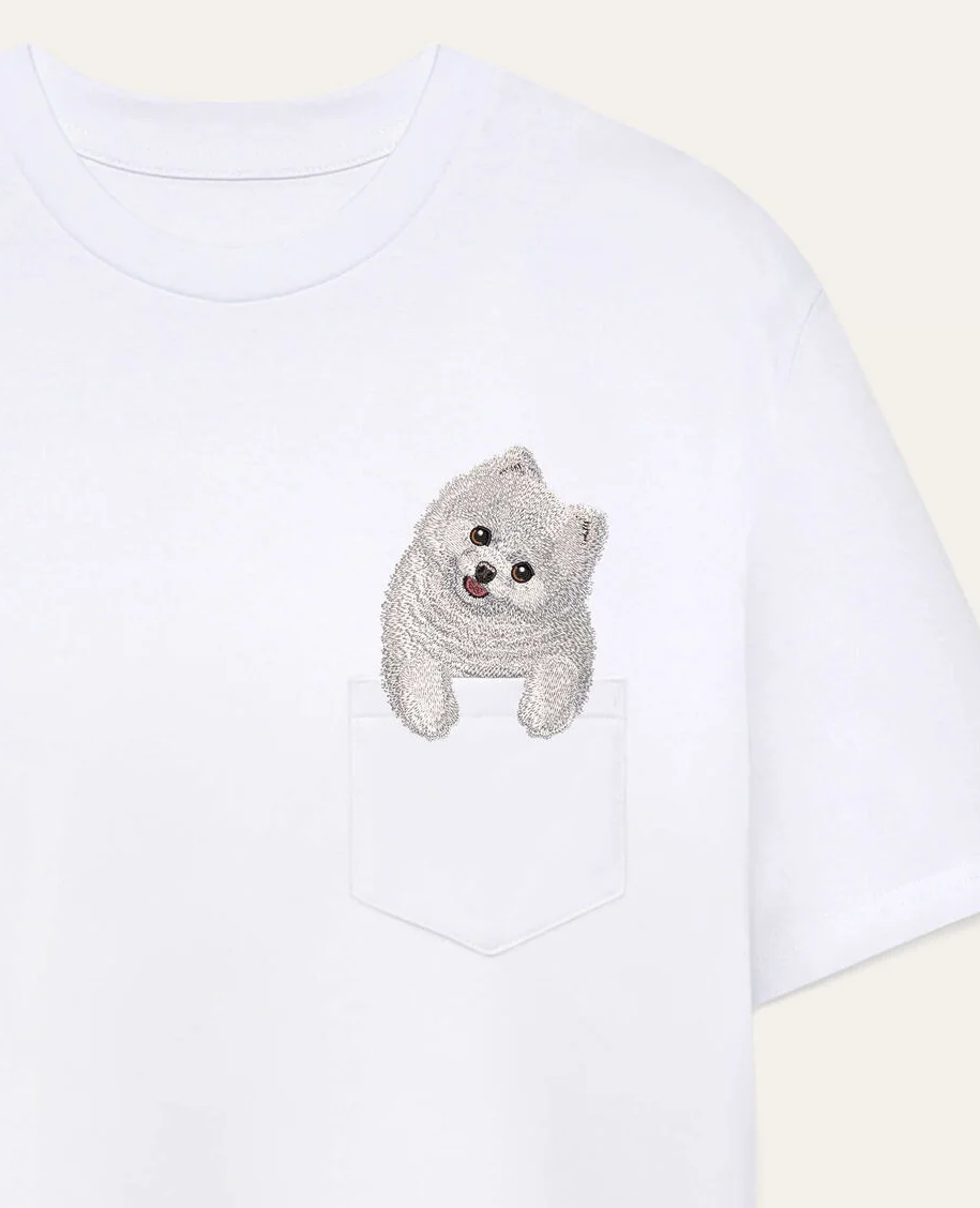 Koszulka z haftem Szpic miniaturowy (Pomeranian) (biały)