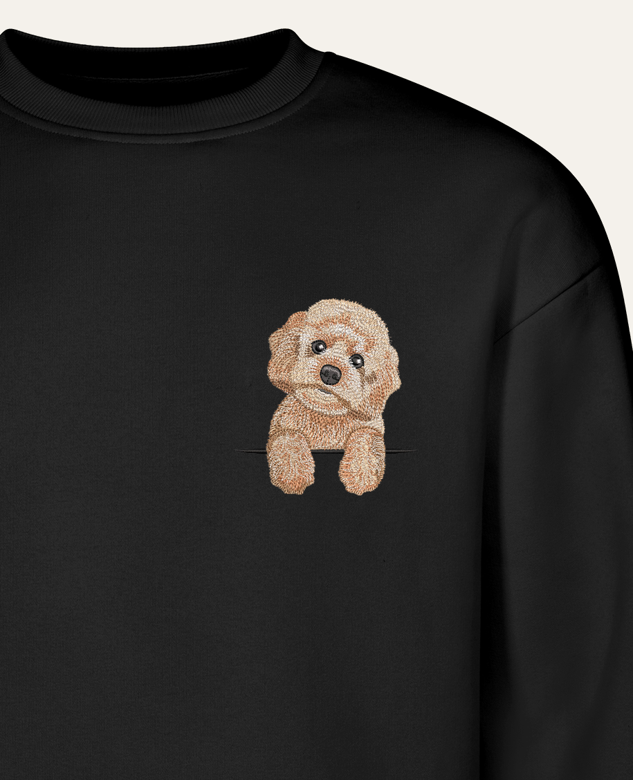 Maltipoo (kremowy) – bluza z haftem, czarna (zbliżenie)