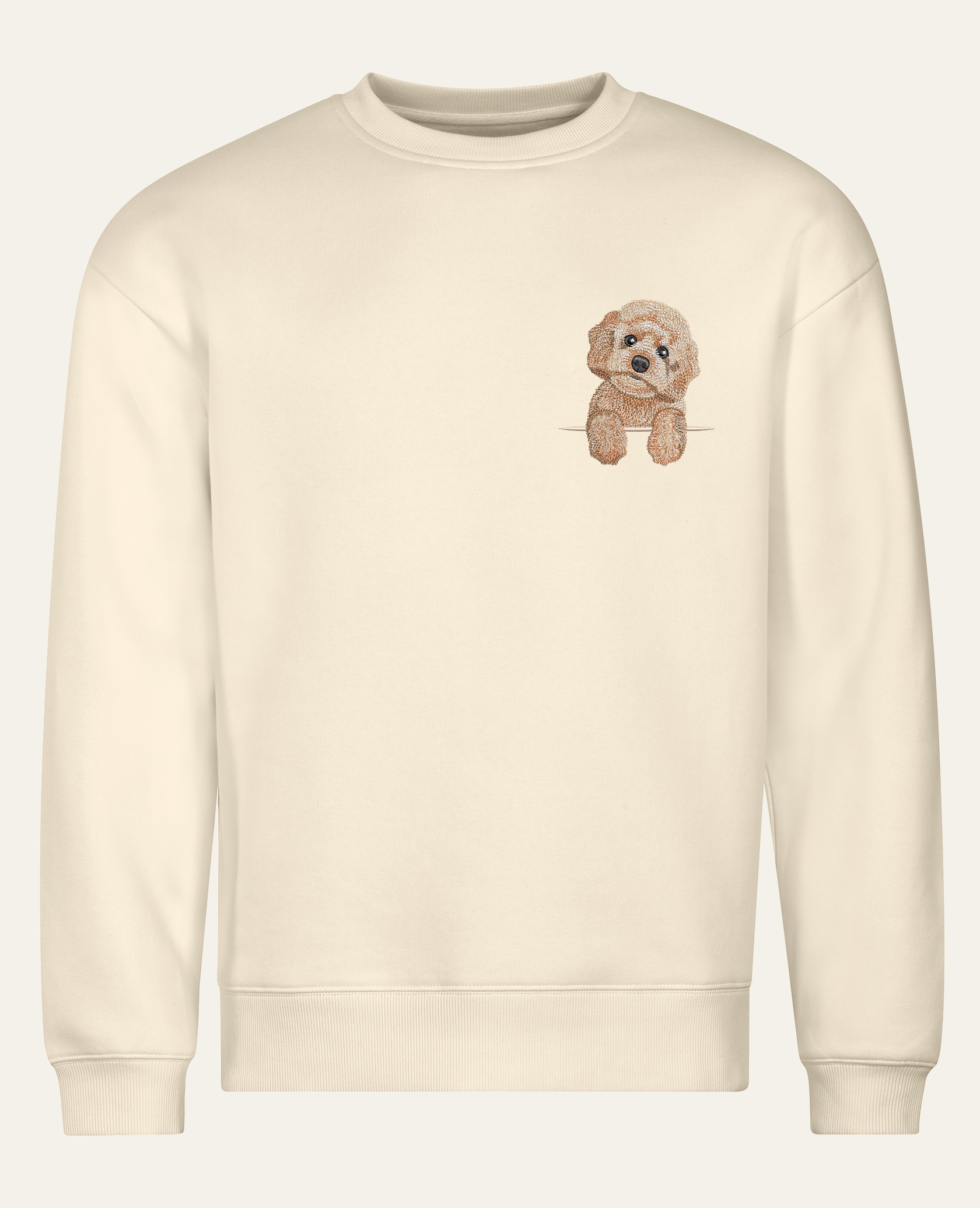 Maltipoo (kremowy) – bluza z haftem, piaskowa (cała sylwetka)
