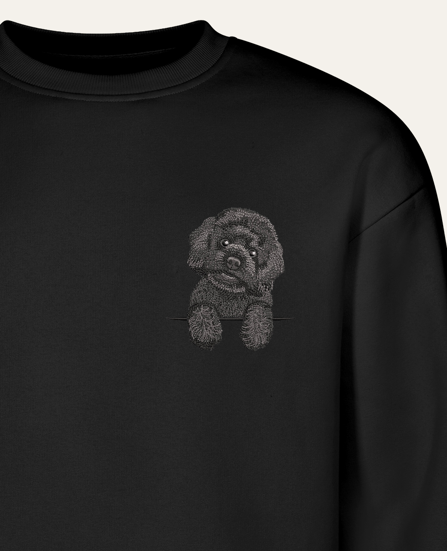 Maltipoo (czarny) – bluza z haftem, czarna (zbliżenie)
