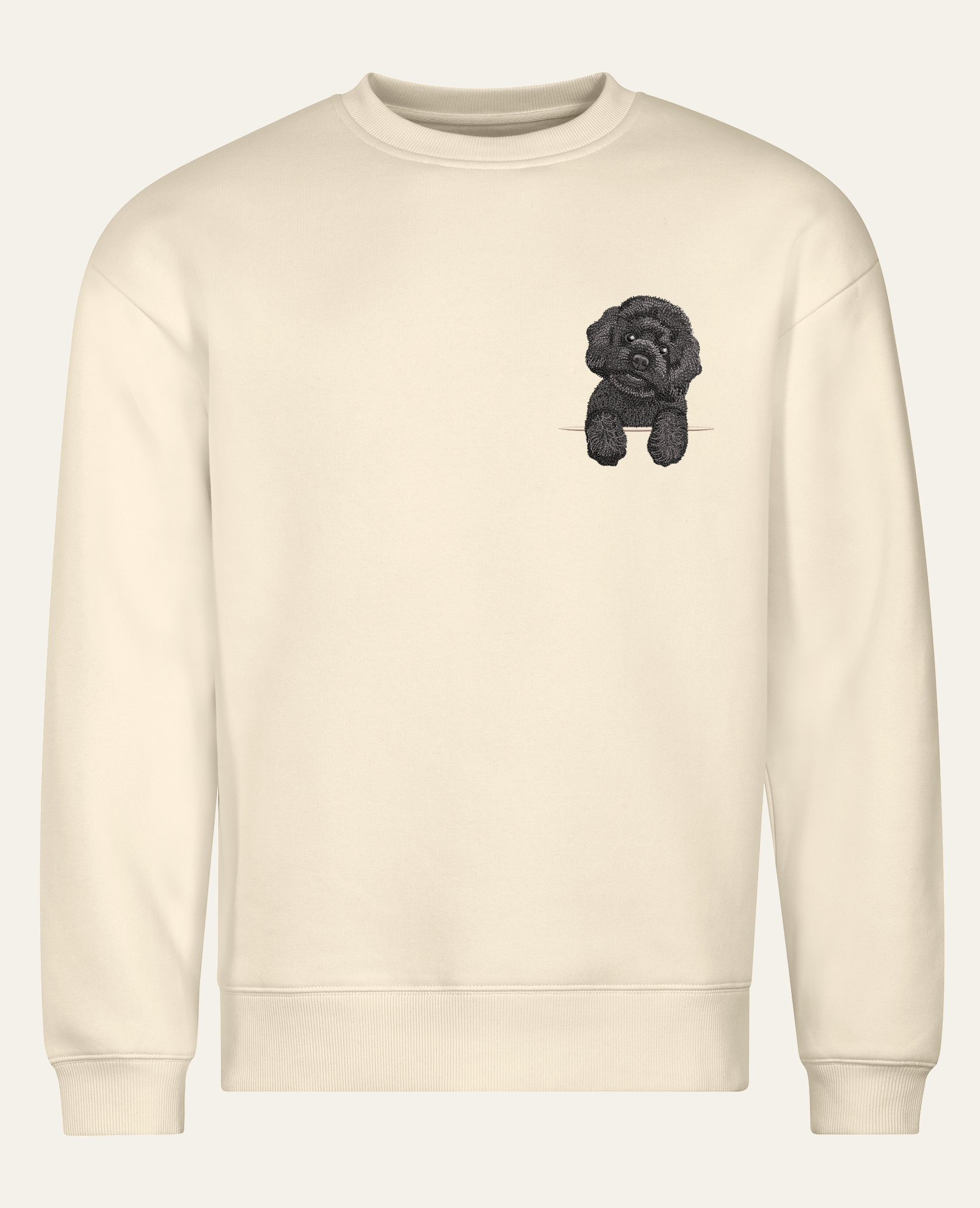 Maltipoo (czarny) – bluza z haftem, piaskowa (cała sylwetka)