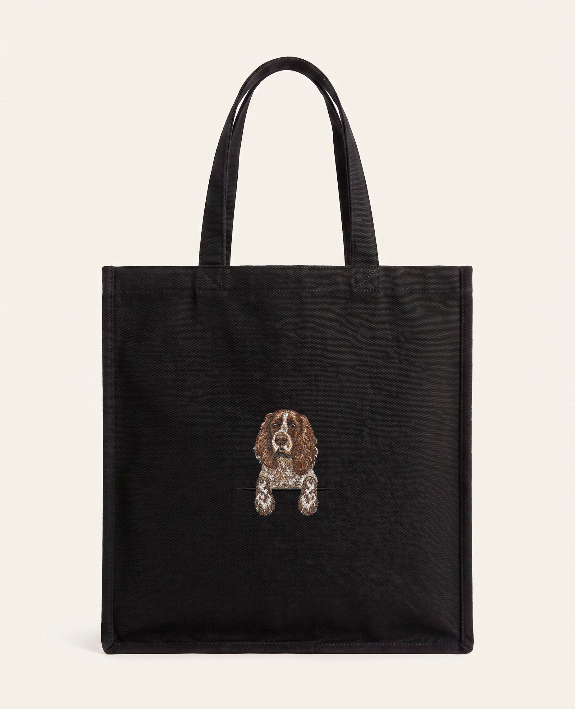 Spaniel rosyjski (brązowy) – torba z haftem, czarna