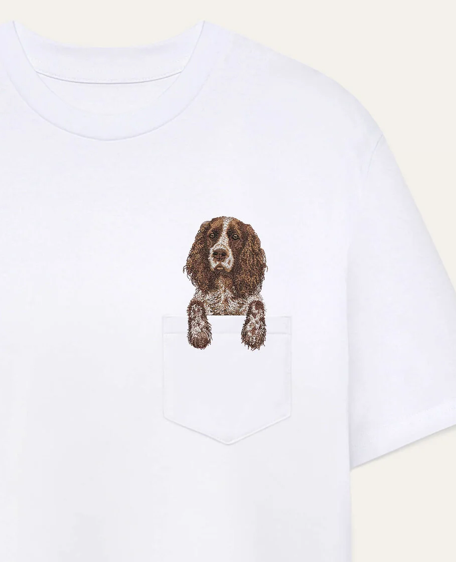 Koszulka z haftem Spaniel rosyjski (brązowy)