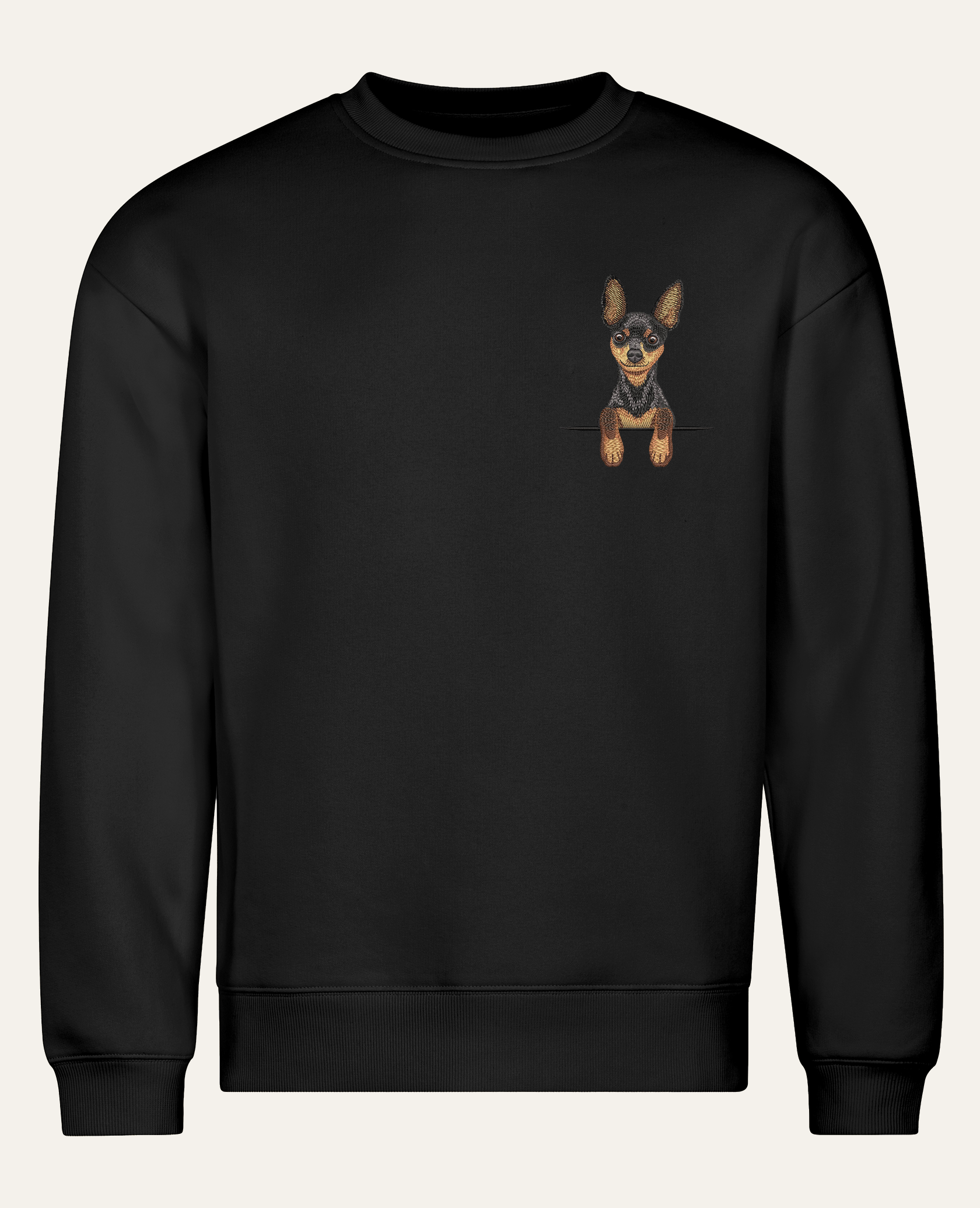 Toy terrier (czarno-podpalany) – bluza z haftem, czarna (cała sylwetka)