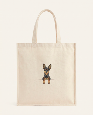 Toy terrier (czarno-podpalany) – torba z haftem, piaskowa