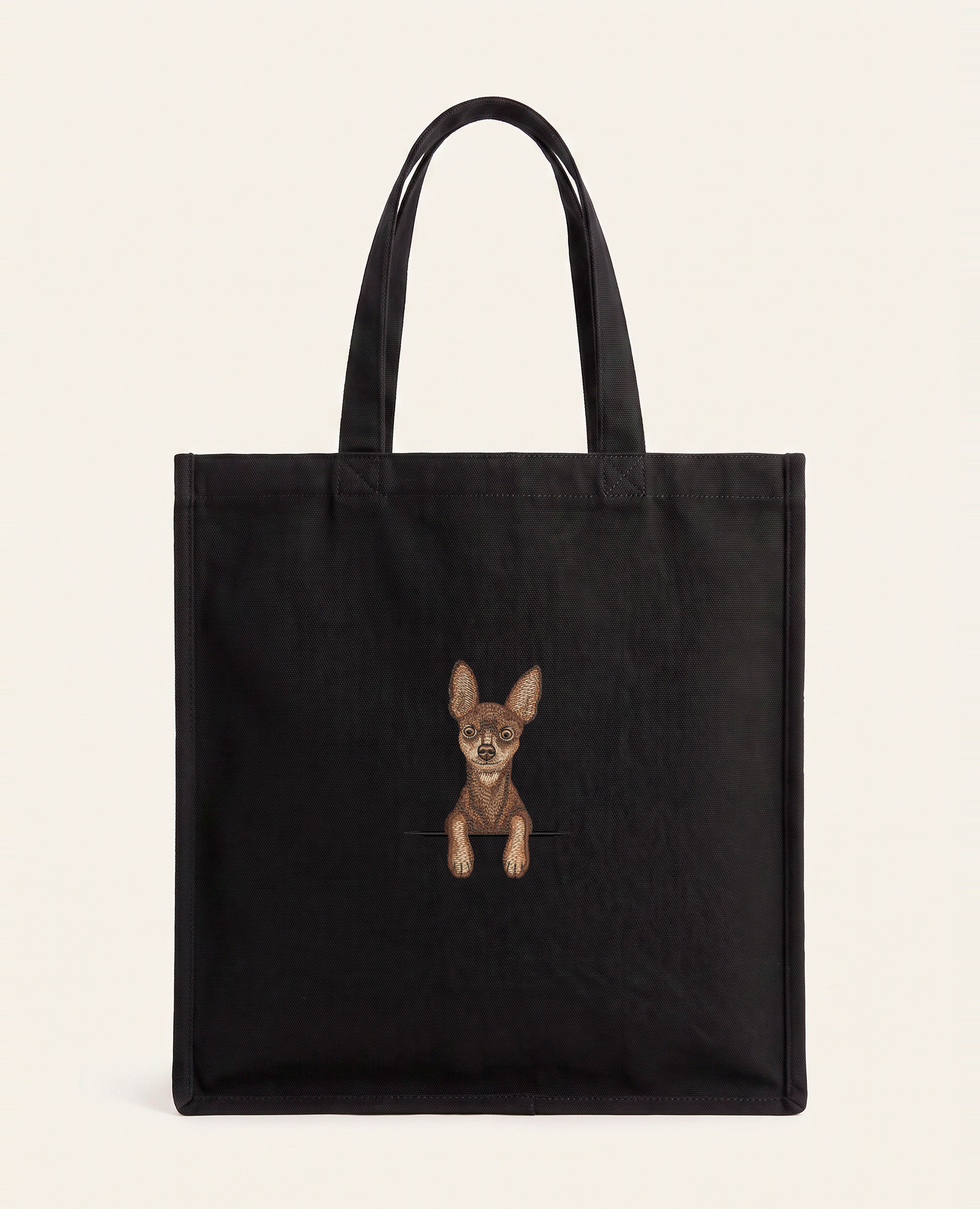 Toy terrier (brązowy) – torba z haftem, czarna