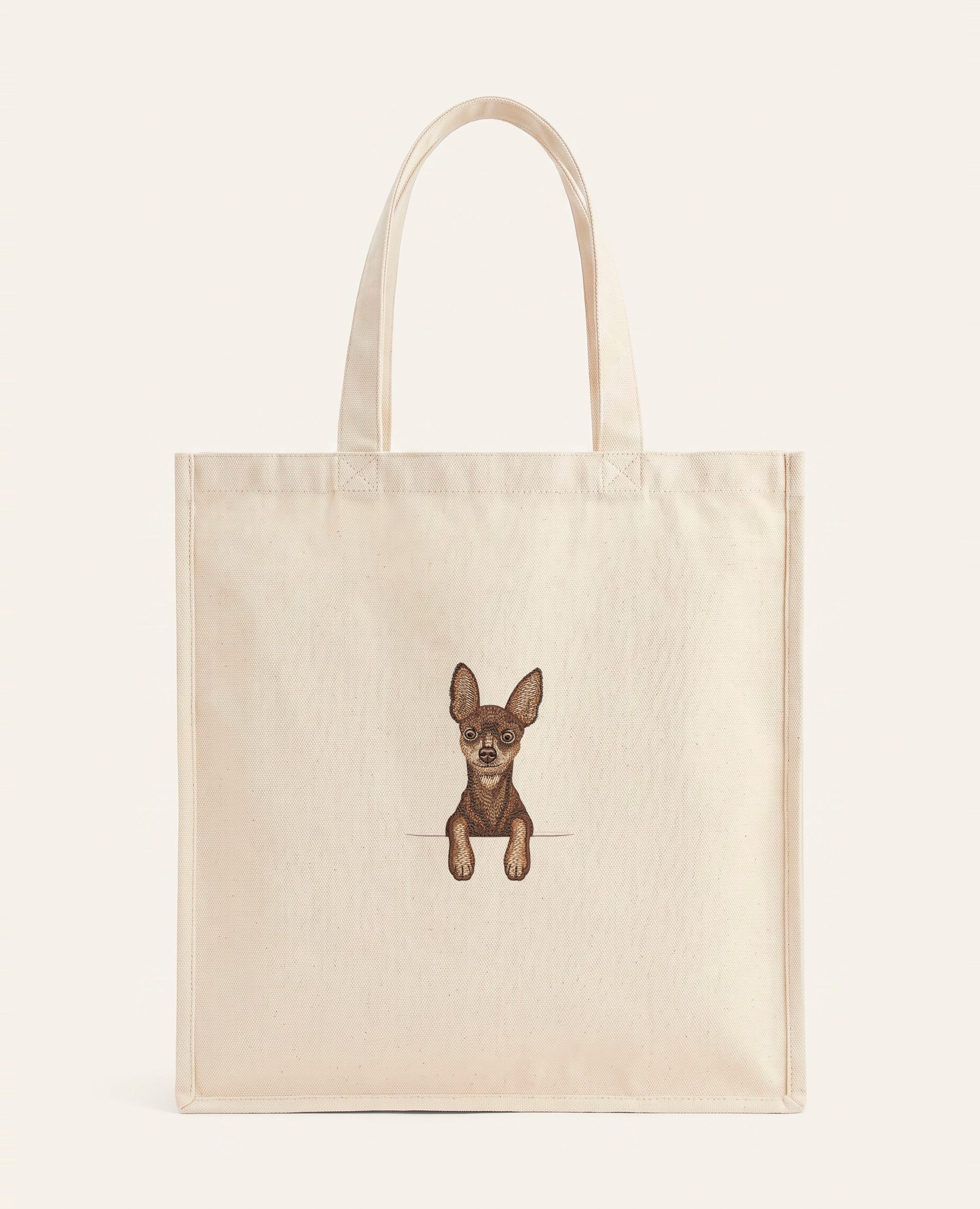 Toy terrier (brązowy) – torba z haftem, piaskowa