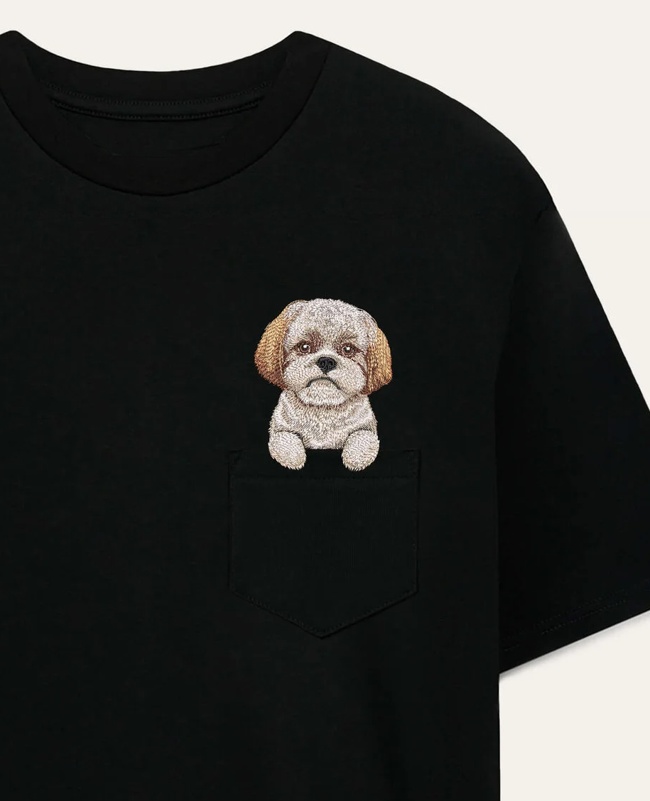 Koszulka z haftem Shih tzu (brązowy)