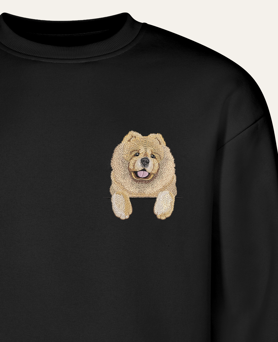 Chow chow (kremowy) – bluza z haftem, czarna (zbliżenie)