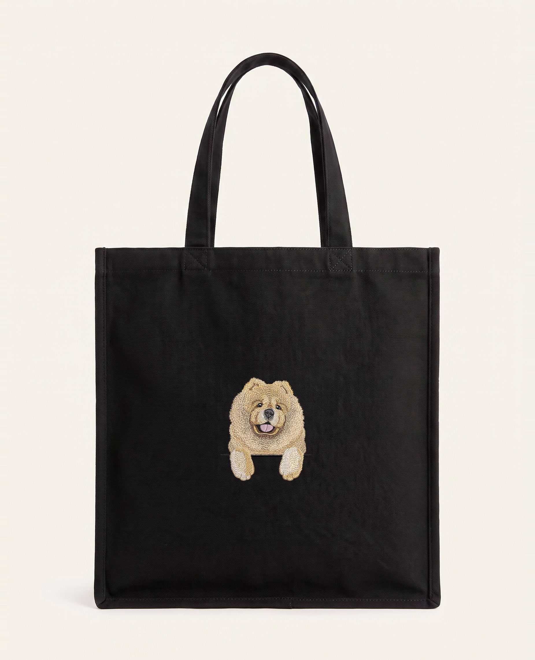 Chow Chow (kremowy) – torba z haftem, czarna