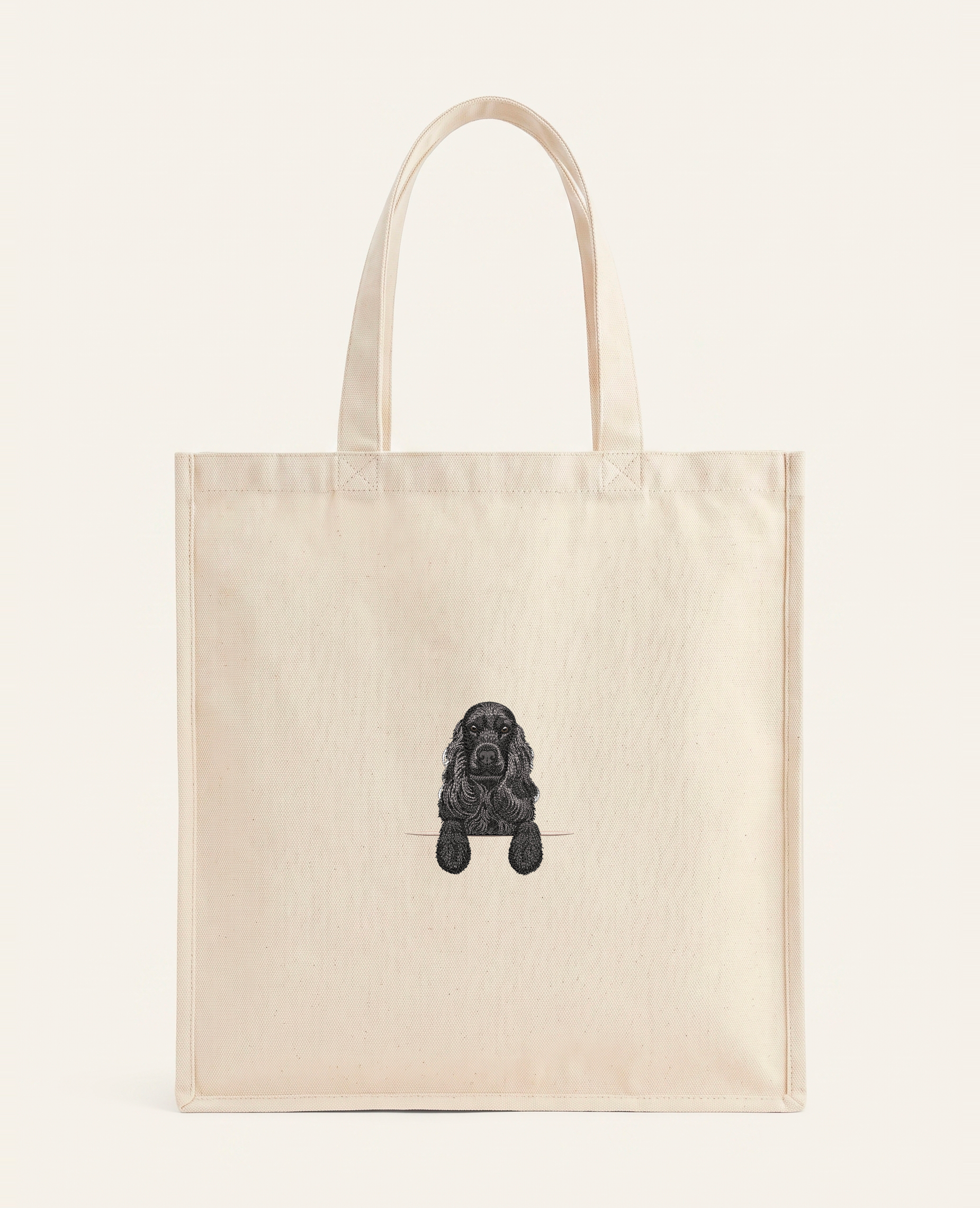 Cocker spaniel angielski (czarny) – torba z haftem, piaskowa
