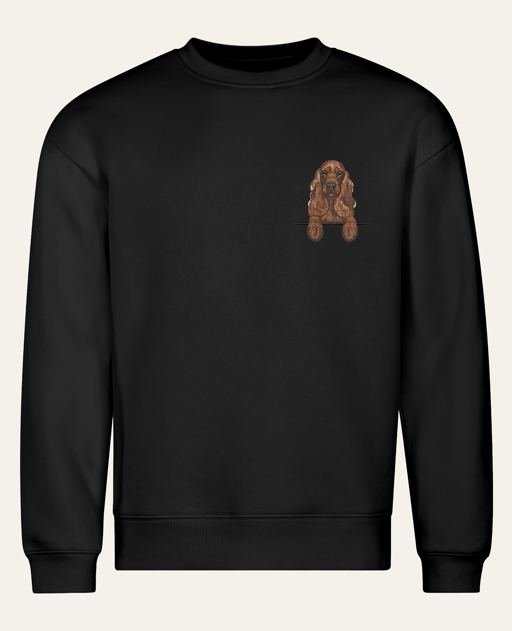 Cocker spaniel angielski (brązowy) – bluza z haftem, czarna (cała sylwetka)