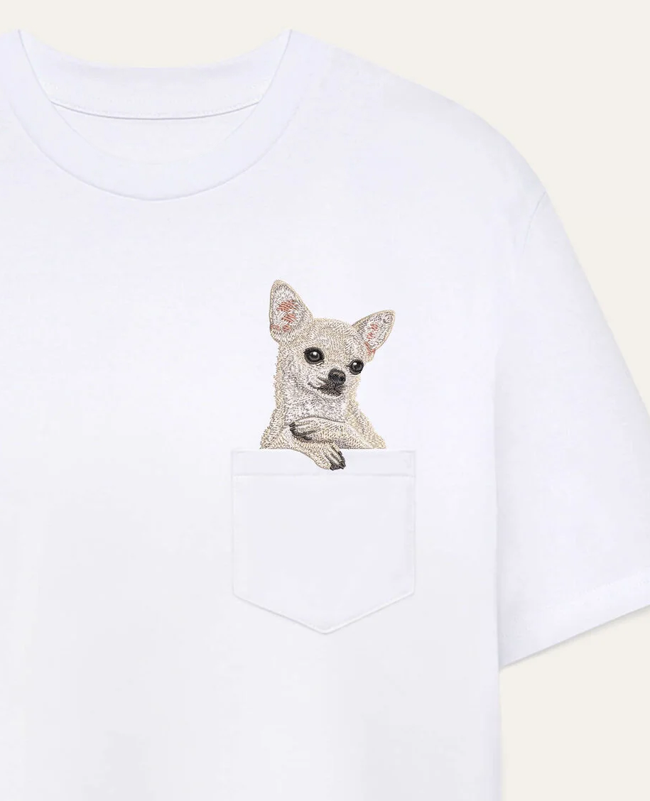 Koszulka z haftem Chihuahua (beżowy)