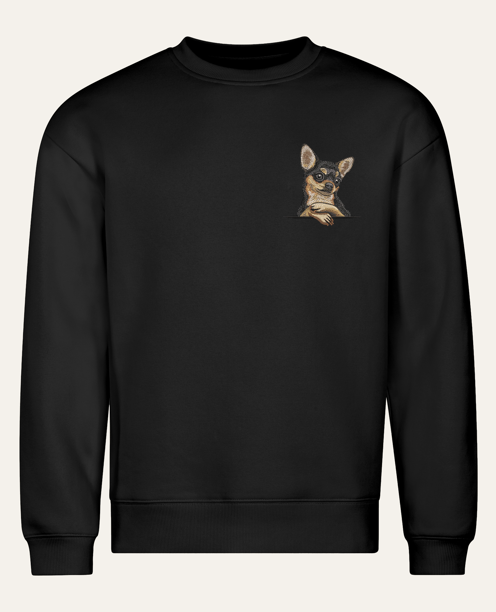 Chihuahua (czarny) – bluza z haftem, czarna (cała sylwetka)