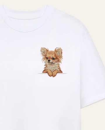 Chihuahua długowłosa (rudy) – koszulka z haftem