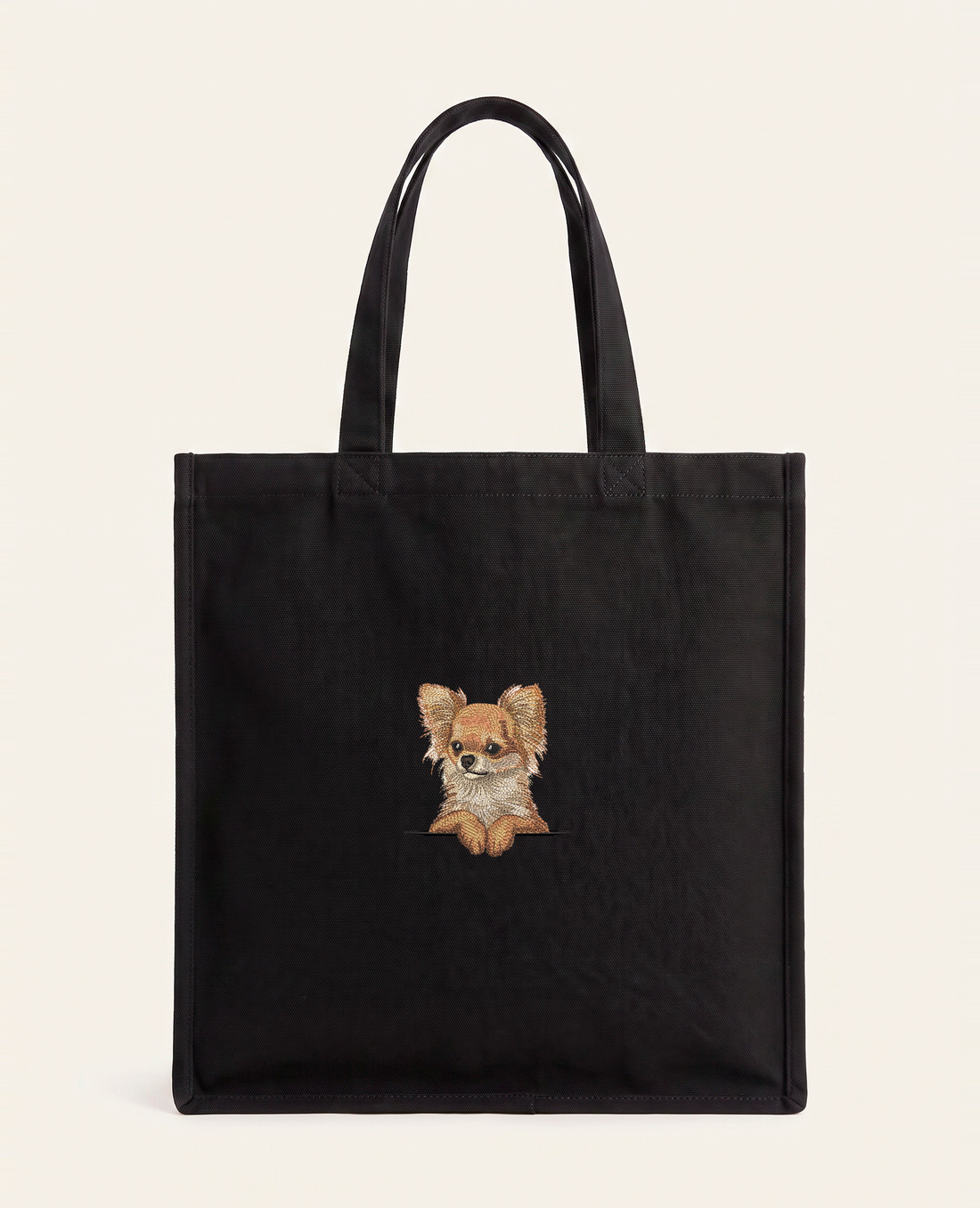 Chihuahua długowłosa (rudy) – torba z haftem, piaskowa