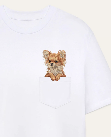 Koszulka z haftem Chihuahua długowłosa (rudy)