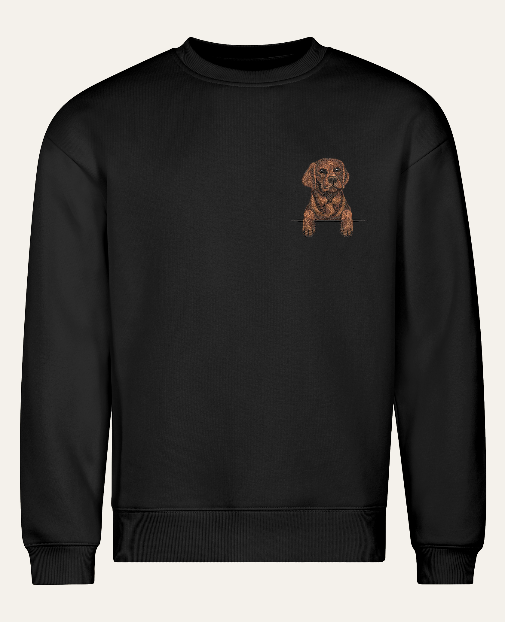 Labrador retriever (czekoladowy) – bluza z haftem, czarna (cała sylwetka)