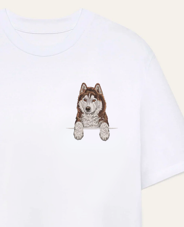 Husky syberyjski (brązowy) – koszulka z haftem