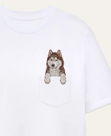 Koszulka z haftem Husky syberyjski (brązowy)