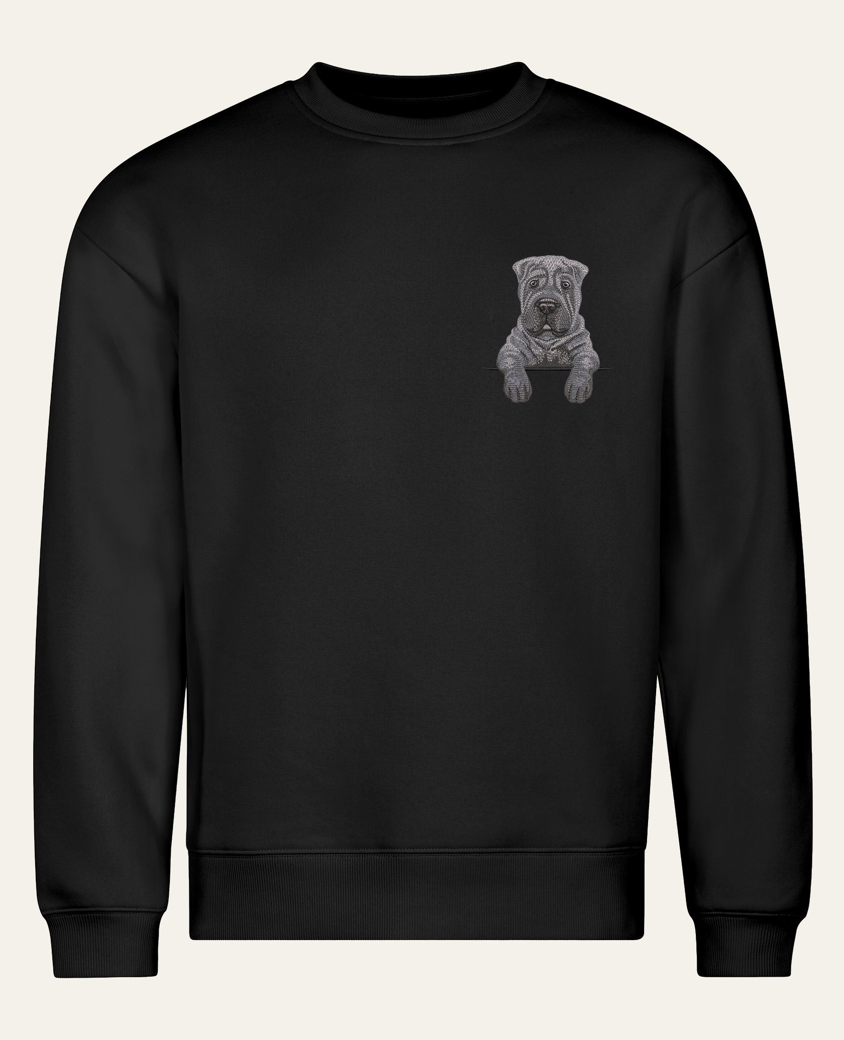Shar pei (szary) – bluza z haftem, czarna (cała sylwetka)