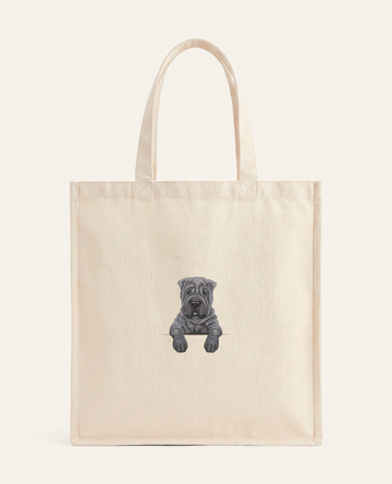 Shar pei (szary) – torba z haftem, piaskowa