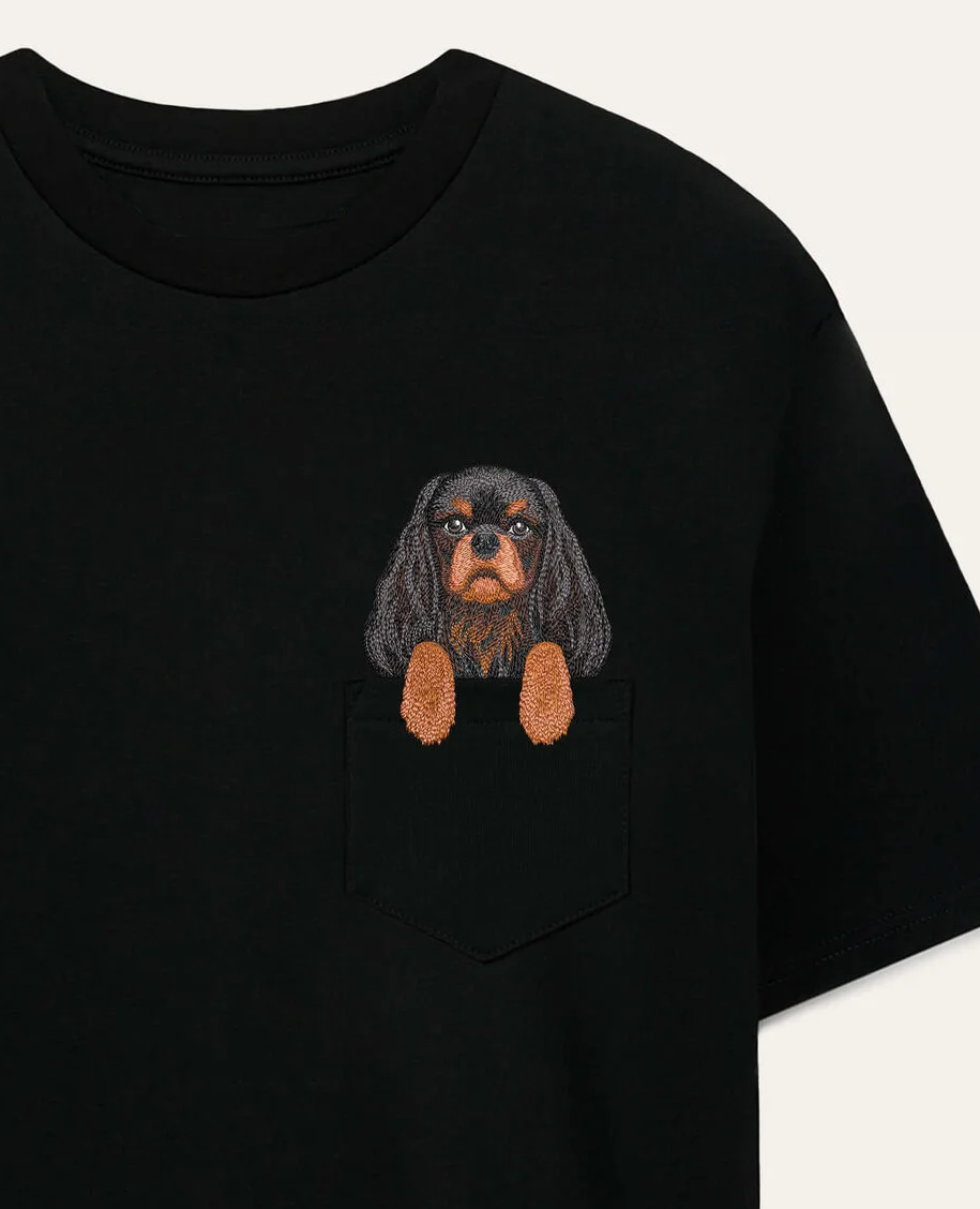 Koszulka z haftem cavalier King Charles Spaniel (czarno-podpalany)