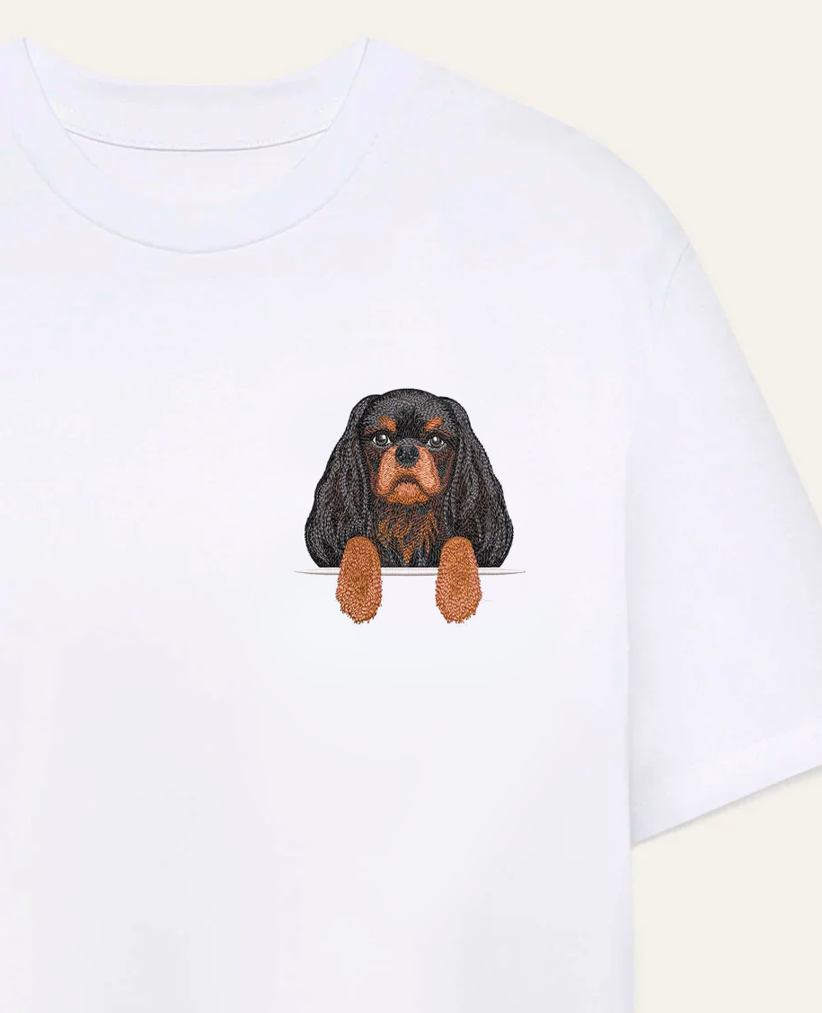 Cavalier King Charles Spaniel (czarny podpalany) – koszulka z haftem