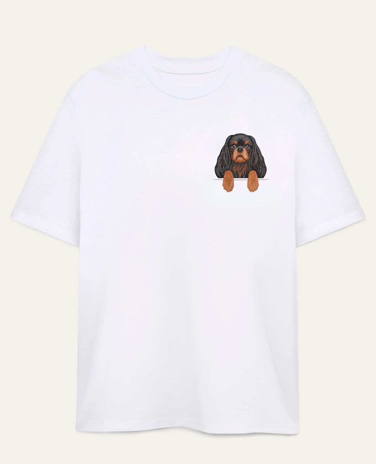 Cavalier King Charles Spaniel (czarny podpalany) – koszulka z haftem