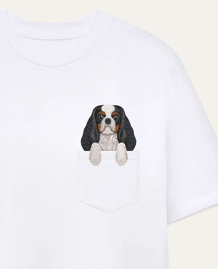 Koszulka z haftem cavalier King Charles Spaniel (tricolor)