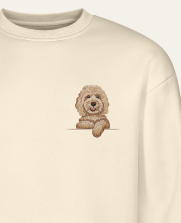 Cockapoo (beżowy) – bluza z haftem, piaskowa (zbliżenie)