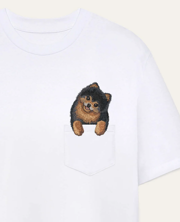 Koszulka z haftem Szpic miniaturowy (Pomeranian) (czarno-podpalany)