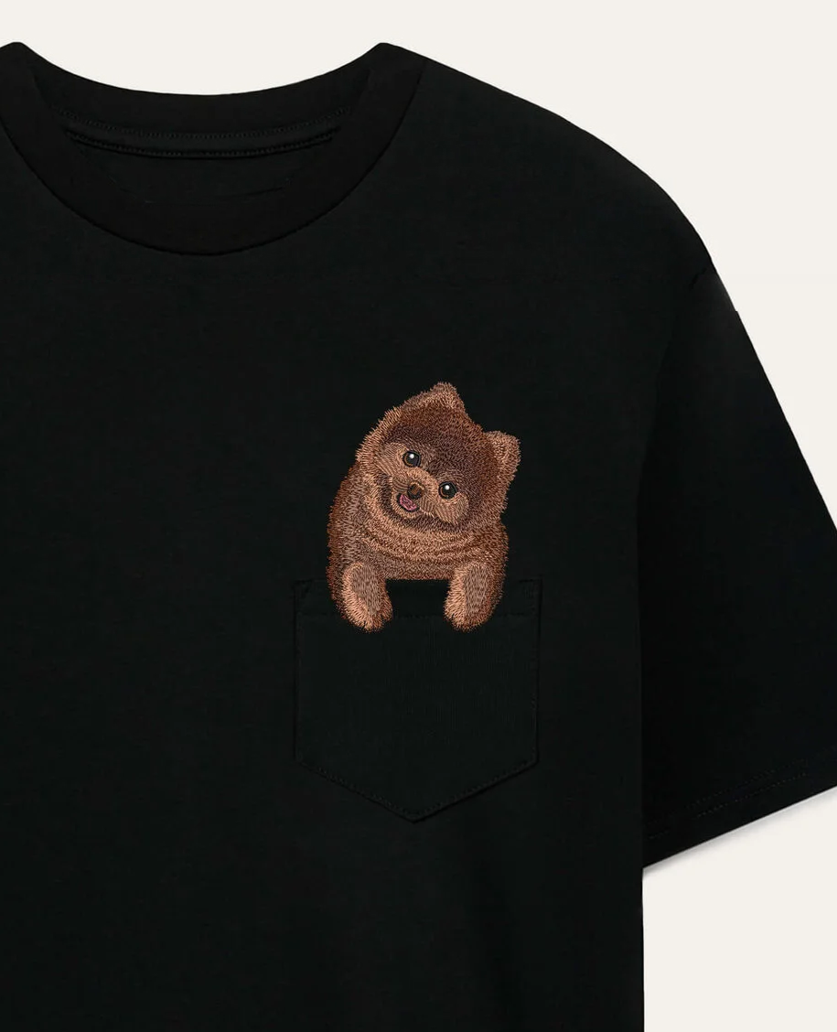 Koszulka z haftem Szpic miniaturowy (Pomeranian) (brązowy)