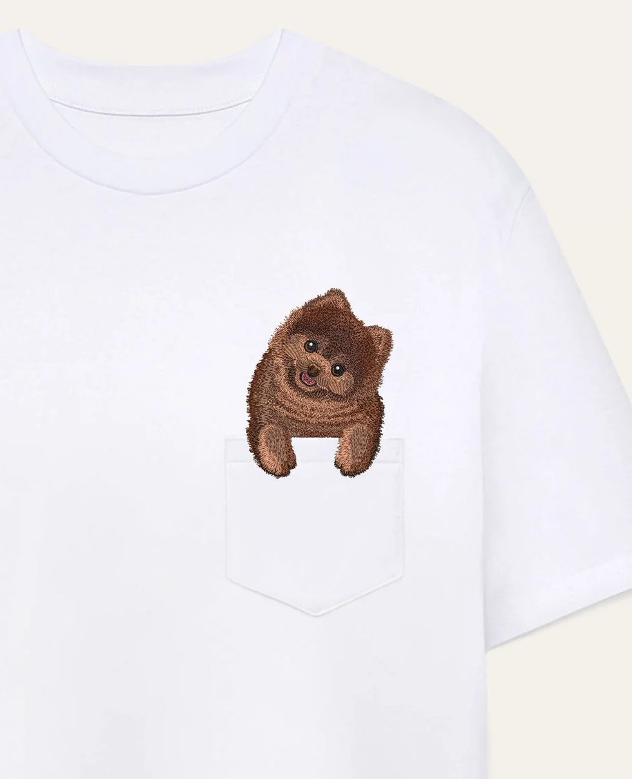 Koszulka z haftem Szpic miniaturowy (Pomeranian) (brązowy)