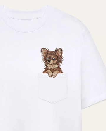Koszulka z haftem Chihuahua długowłosa (brązowy)