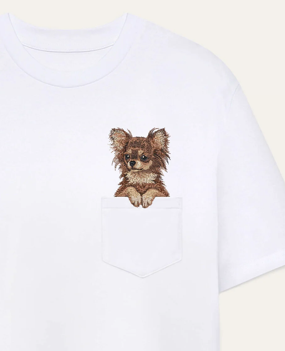 Koszulka z haftem Chihuahua długowłosa (brązowy)