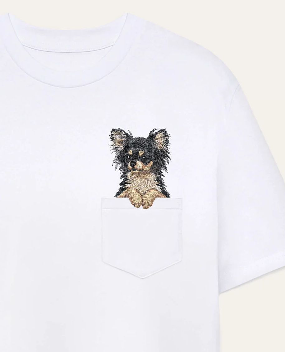 Koszulka z haftem Chihuahua długowłosa (czarny)