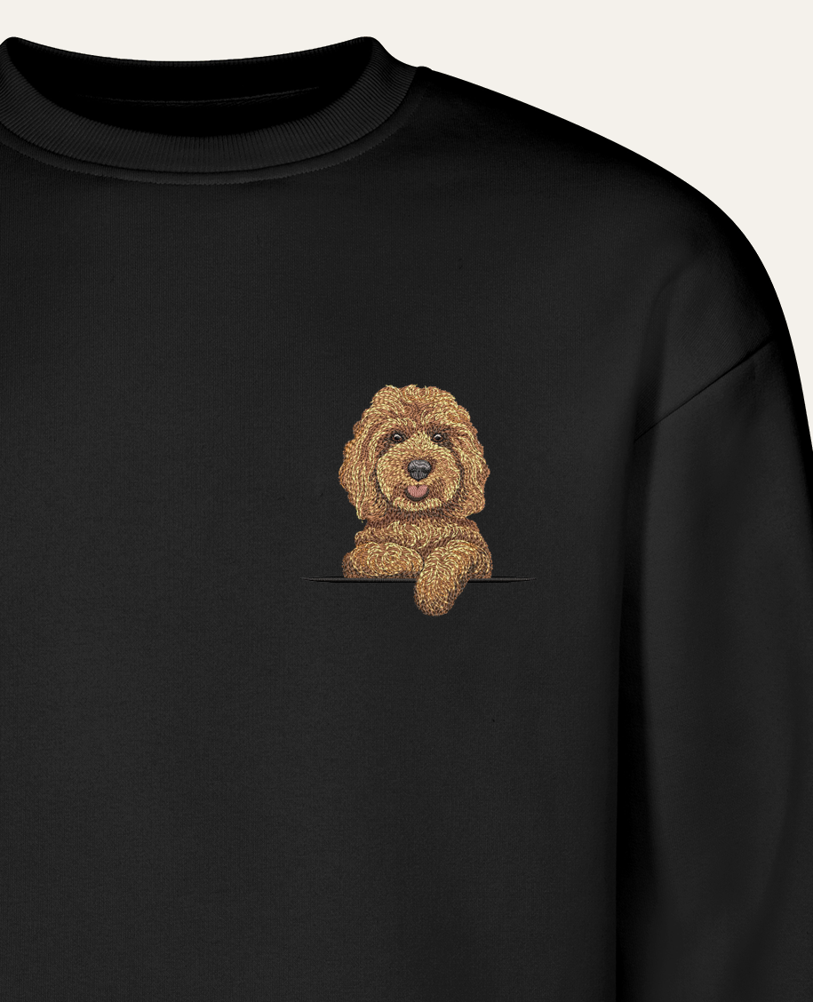 Cockapoo (brązowy) – bluza z haftem, czarna (zbliżenie)