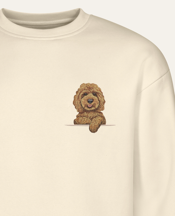 Cockapoo (brązowy) – bluza z haftem, piaskowa (zbliżenie)