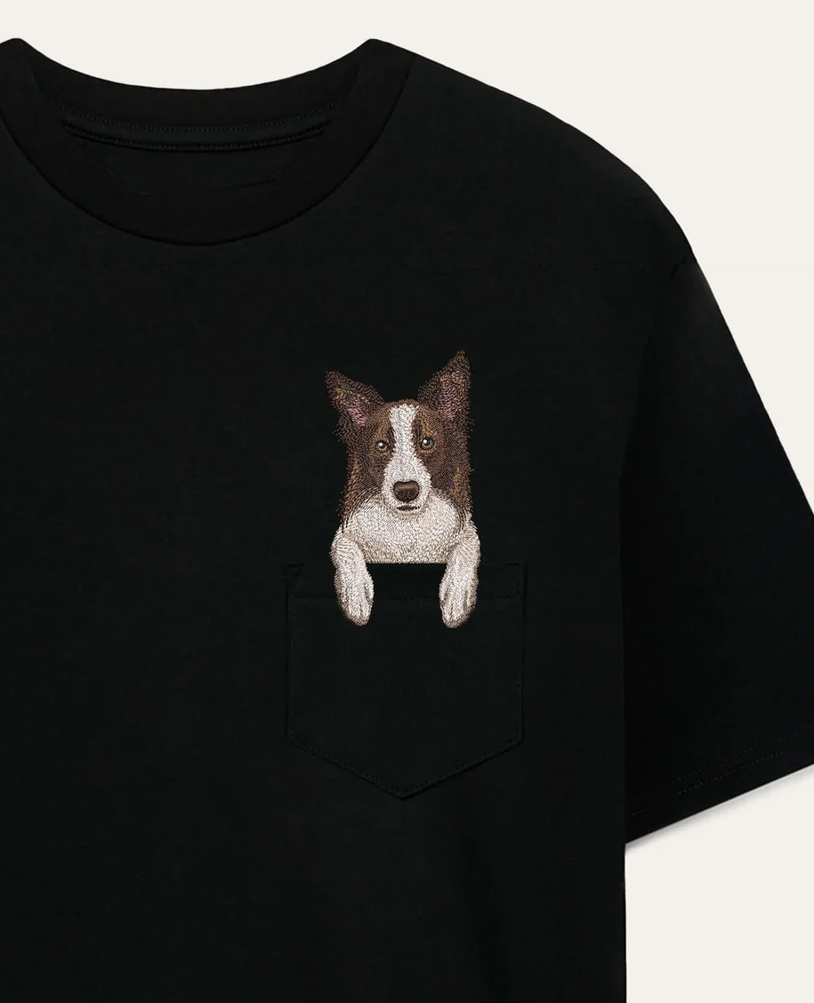Koszulka z haftem Border collie (brązowy)