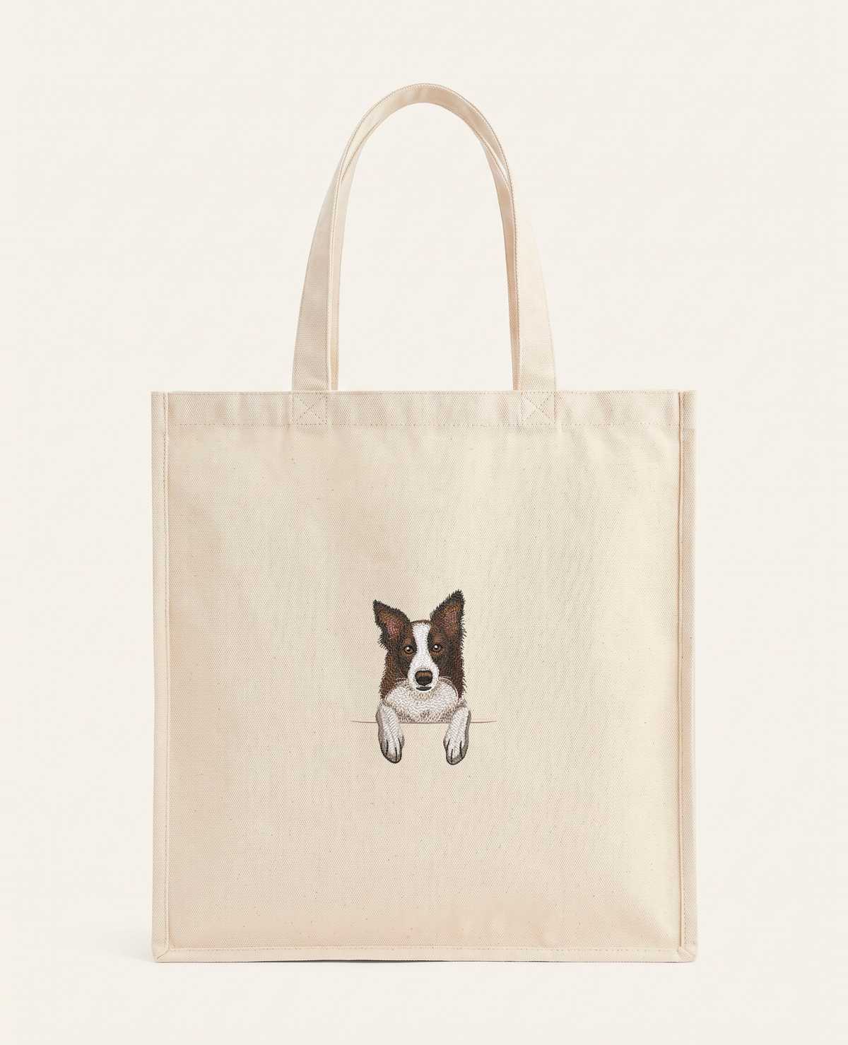 Border collie (brązowy) – torba z haftem, piaskowa